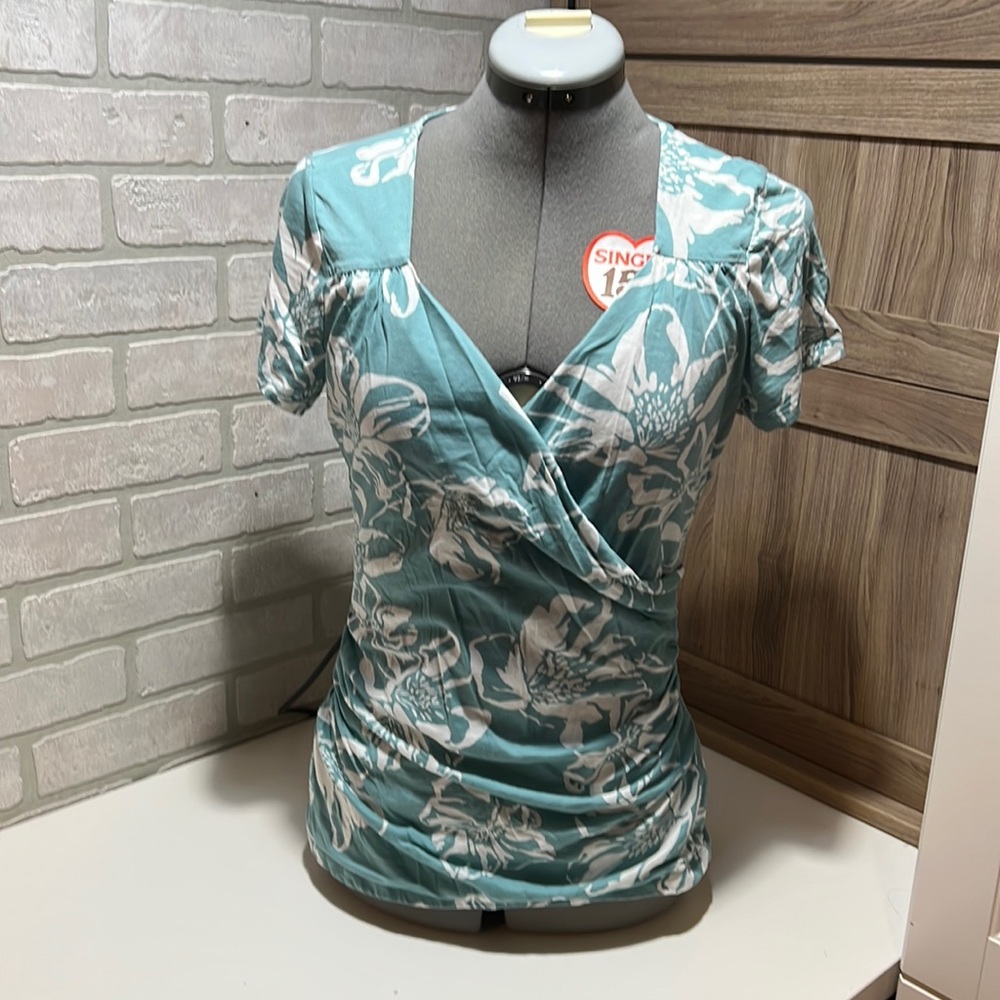 Banana Republic faux wrap top in light green/blue